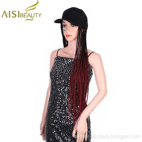Aisi Beauty Wholesale Cheap Price Ombre Red Dark Root Heat Resistant Fiber Baseball Hat With Crochet Twist Braiding Hair
